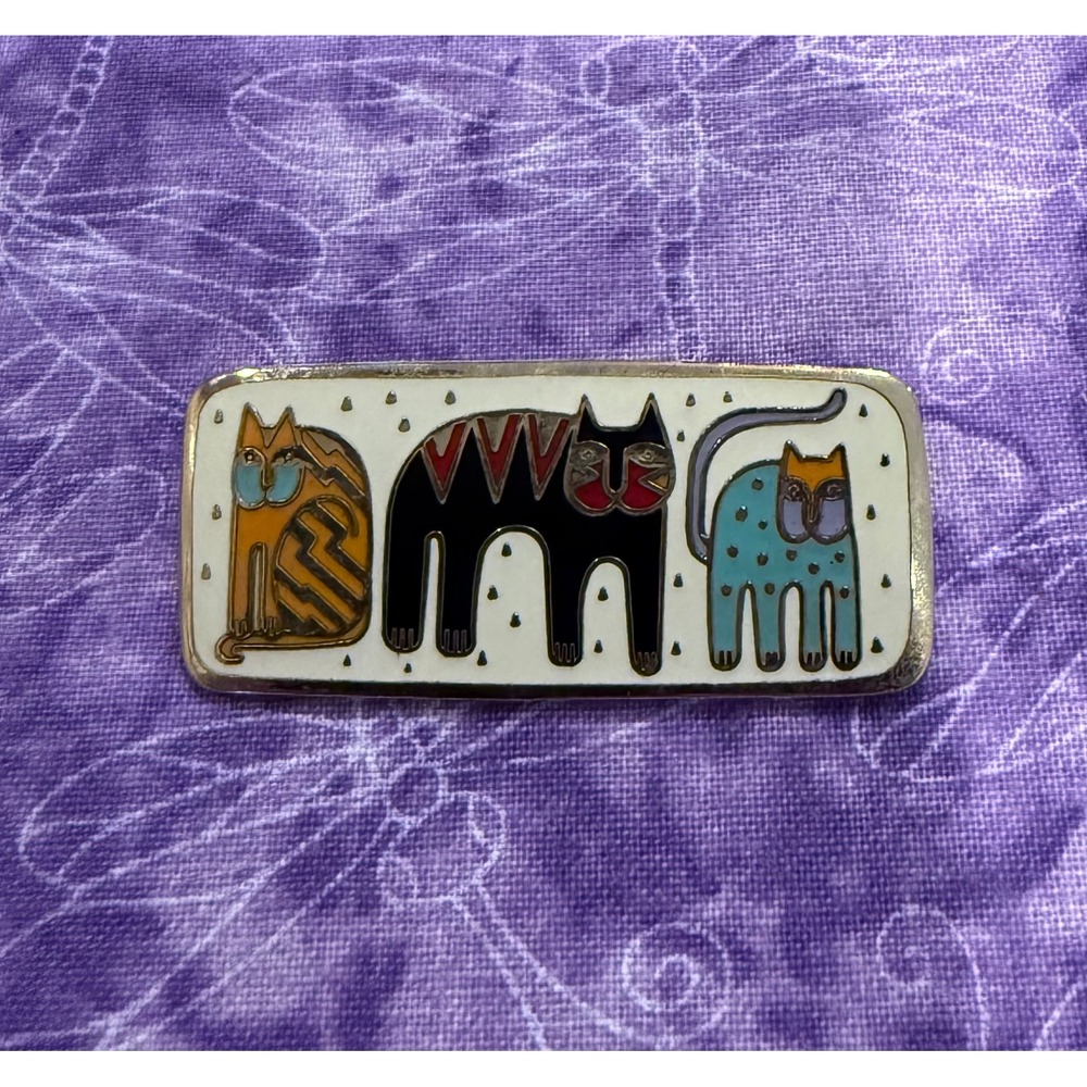 Laurel Burch Womens Brooch Multicolor Fantastic Felines Enamel Cat Kitten Pin